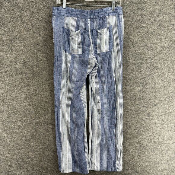Old Navy Pants Women S Small Blue Striped High Rise Drawstring Chino Linen - Picture 2 of 8